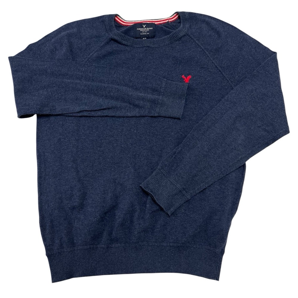 American Eagle‎ Outfitters Blue Knit Pullover Sweater Crewneck Logo Men's Medium
